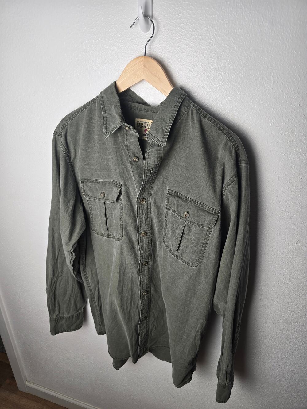 RedHead Brand Co Shirt Mens L Olive Green Ripstop Field Utility Long Sleeve